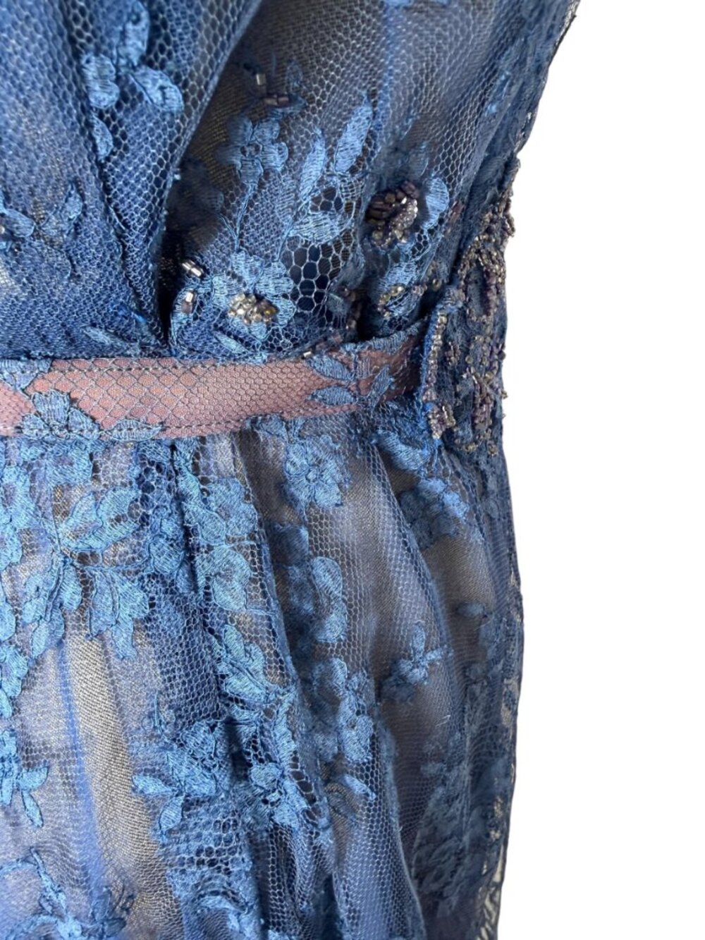 1950s blue lace dress with beaded accents Size L - Picture 9 of 11